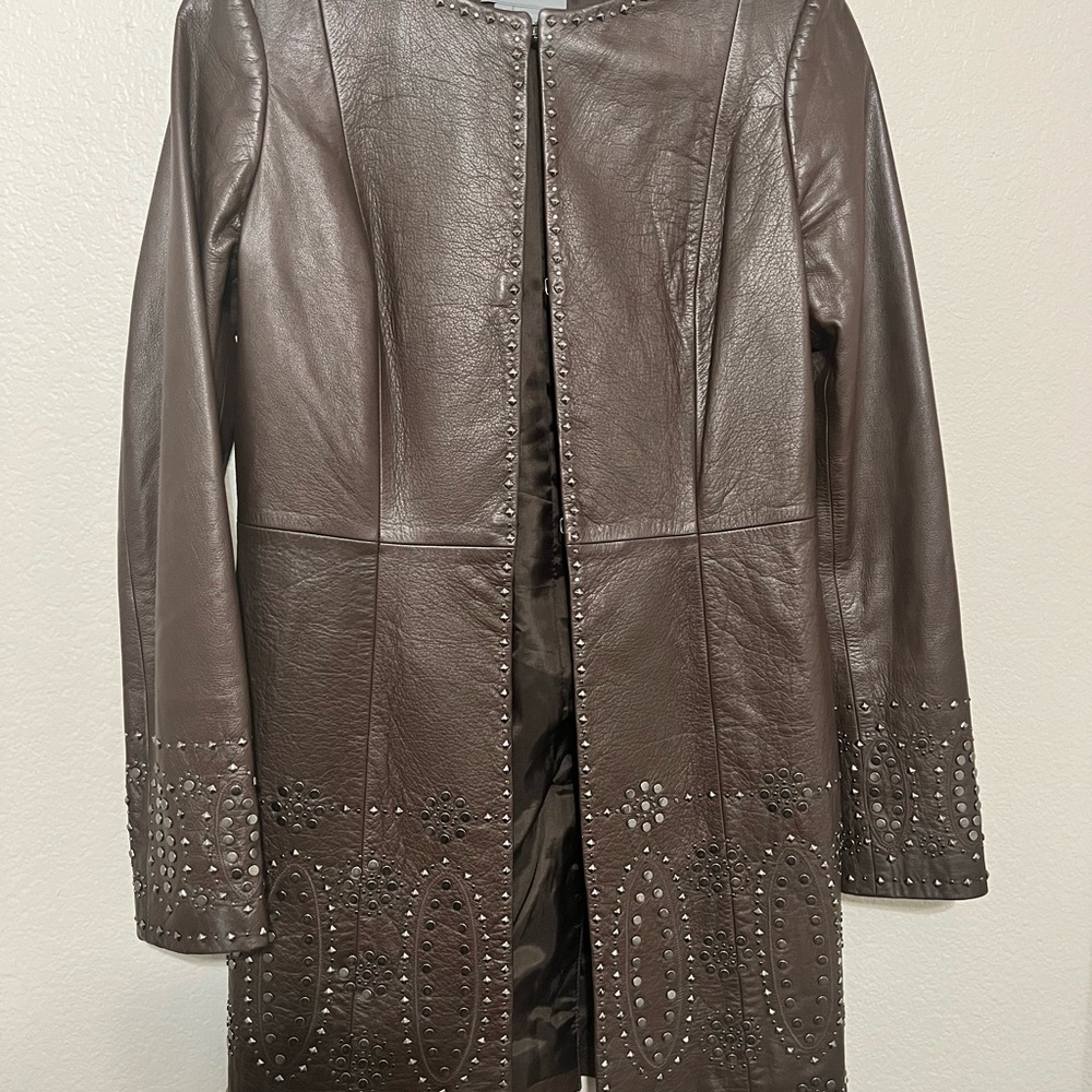 Eccocci  Leather Studded Jacket Long Brown Women’s 0